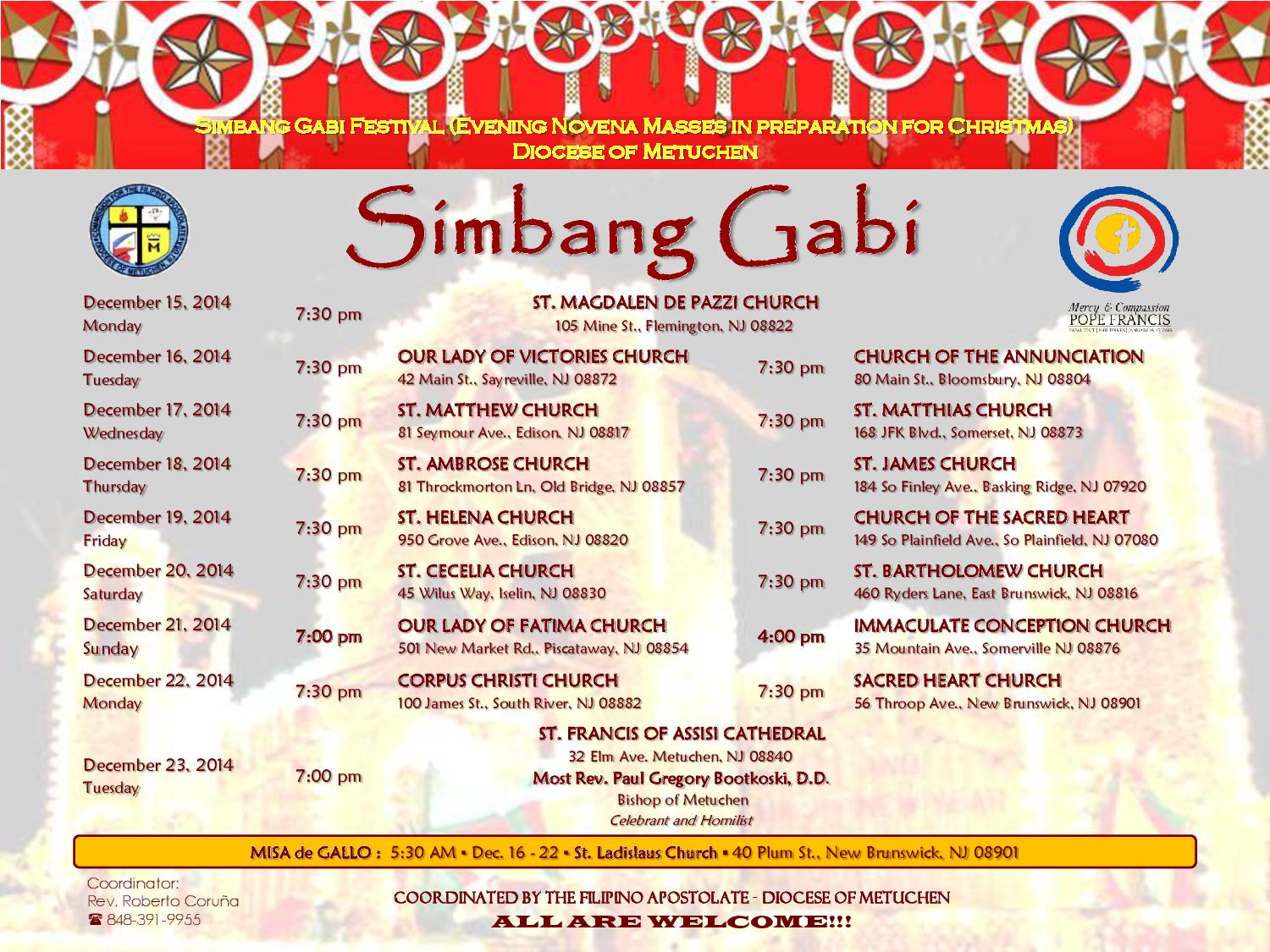 Join us as we participate in the diocese’s series of Simbang Gabi